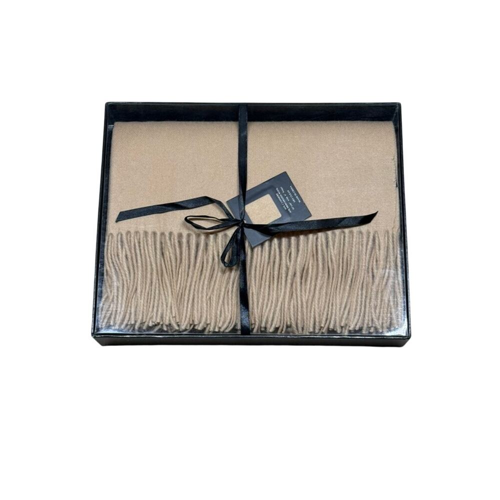Luxury Cashmere Wool Camel Tan Fringe Shawl Throw 50" x 60" NEW